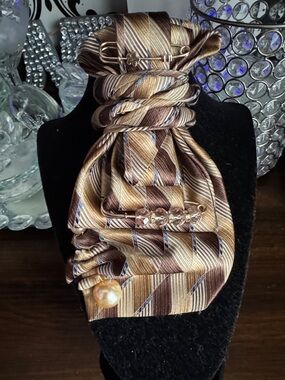 Striped Brown & Gold Necktie Scarf Accessory
